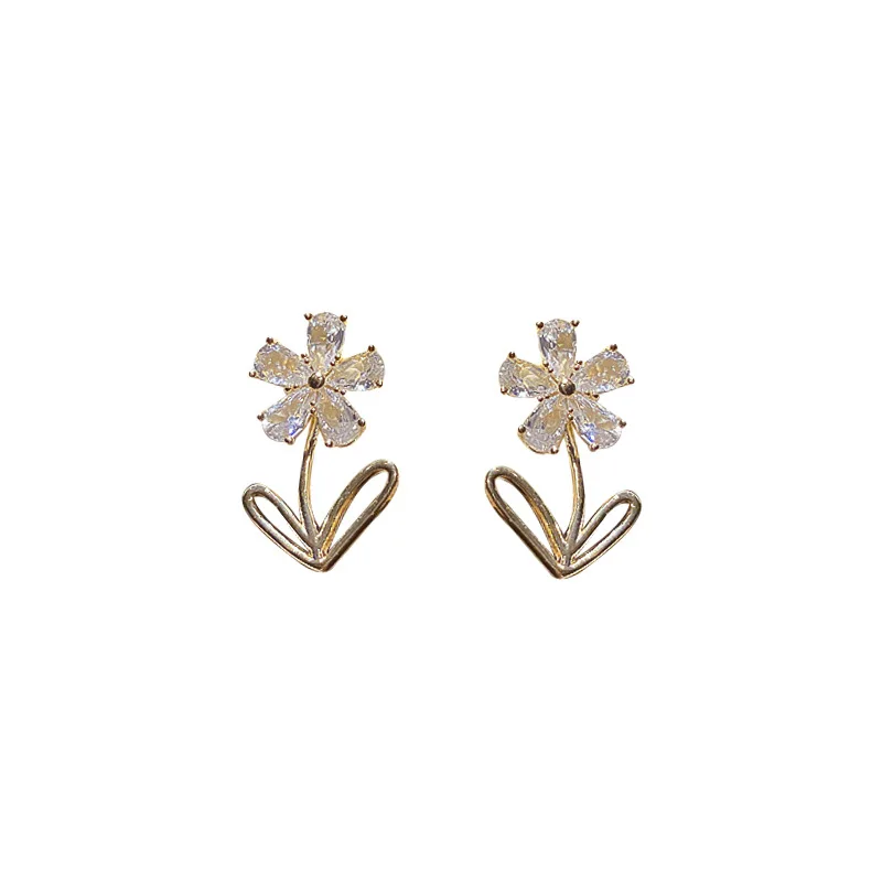

2020 New Arrival Zeojrlly Plant Crystal Women Trendy Stud Earrings Simple Flower Earrings Fashion Small Female Jewelry