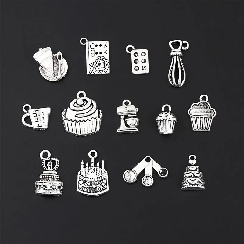 

26pcs Mix Silver Color Baking Series Charms Kitchenware Cooking And Cake Pendant Making Foodie Gift Jewelry M68