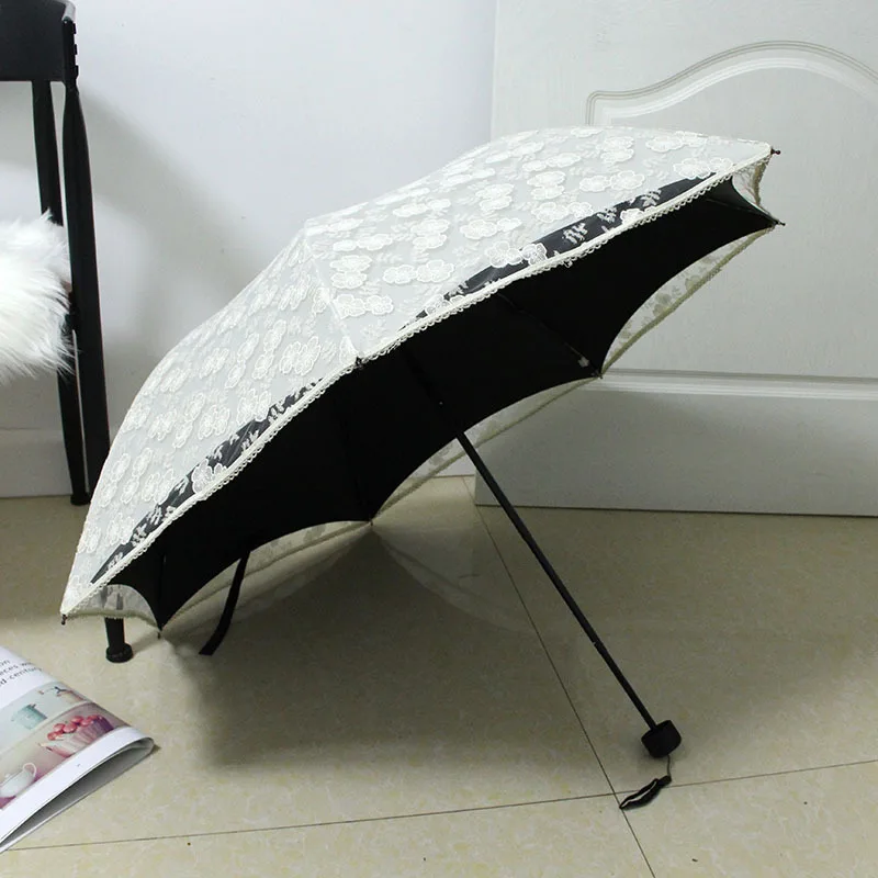 Вышитый кружевной двухслойный 3-слойный зонтик от дождя и солнца для женщин