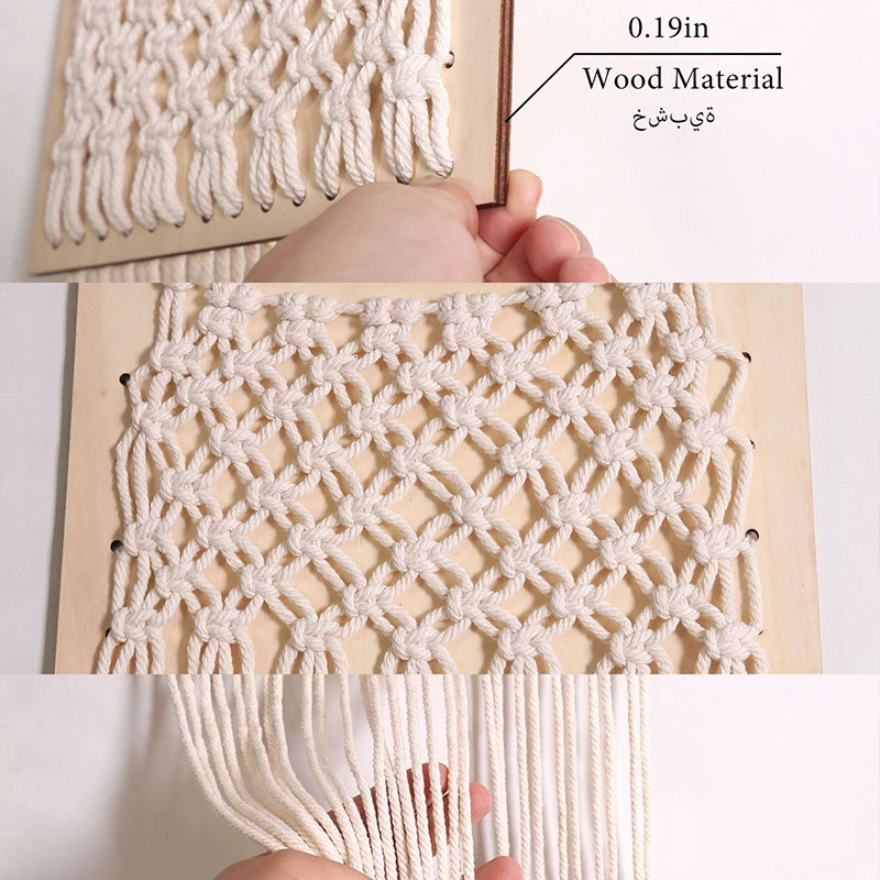

Hand-Woven Wall Decor Bohemian Style Cotton Tapestry Mesh Pocket Tassel Weave Artist Home Decoration