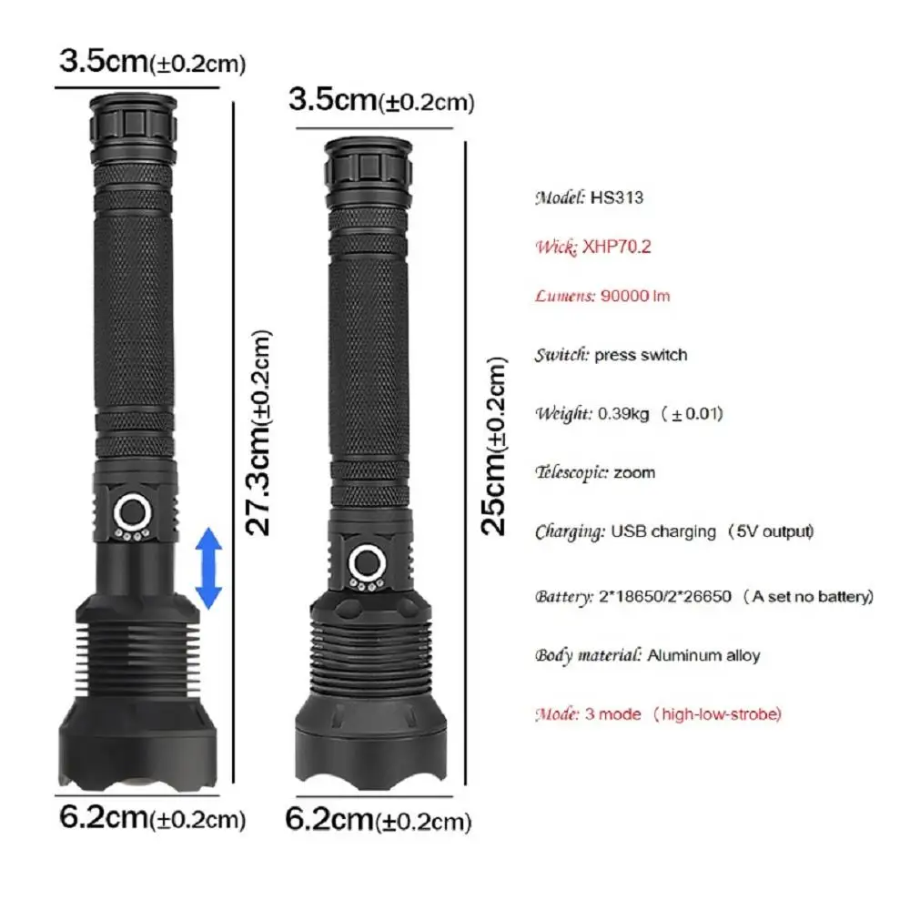led flashlight 8000 lumens xhp70.2 most powerful flashlight 26650 usb torch xhp70xhp50 lantern18650 hunting zoom lamp handlight