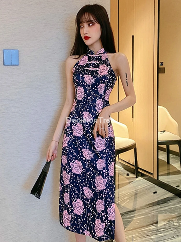 

2022 silk traditional chinese dress women chinese dress vestidos vintage qipao sexy cheongsam flower print oriental dress qipao