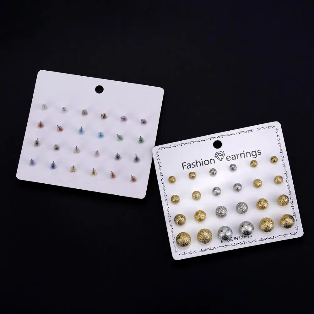 

Rinhoo 12/20Pairs Colorful Round Ball Heart Geometric Flower Shape Rhinestone Piercing Stud Earring Female Charm Jewelry Gift