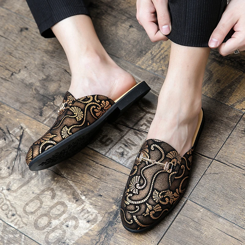 

Best Selling Pu Leather Men Shoes Half Drag Fashion Men Shoes Purple Flats Footwear For Mens Designer Man Half slippers