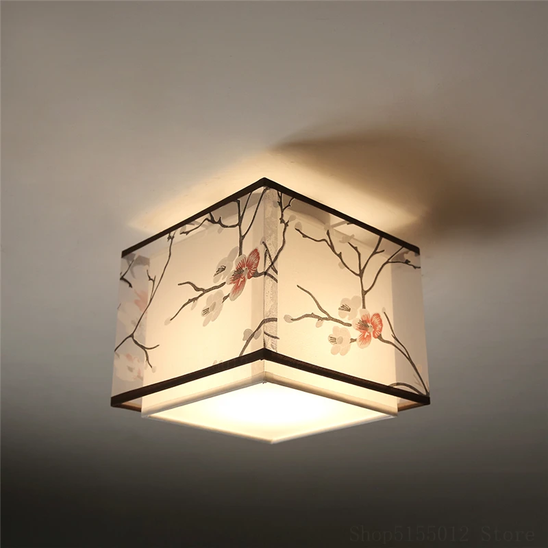 

Потолочный светильник в китайском стиле, лампа с чернильным рисунком для коридора, спальни, светодиодный абажур из ткани, домашний декор, потолочный светильник для гостиной