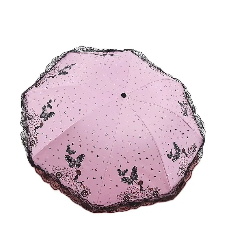 

Lace Umbrella Sunshade Sun Parasol Women Butterfly Girls Three Folding Rain Paraguas Windproof Umbrella