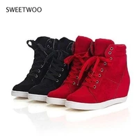 spring women boots faux suede leather wedge platform boots hidden heel shoes high top sneaker casual shoes for woman ankle boot