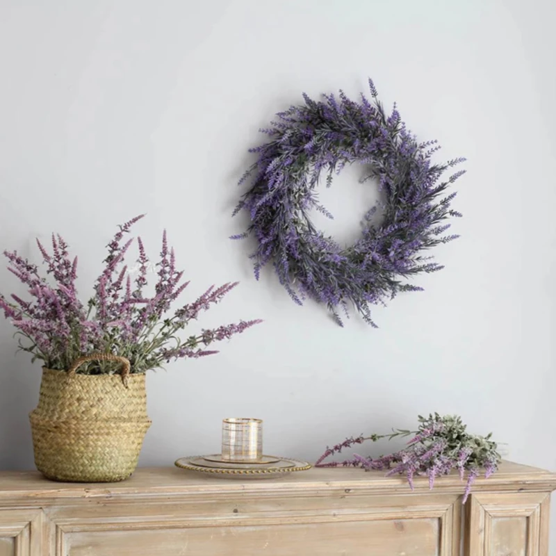 

1Pc Fake Lavender Hanging Wreath Garland for Front Door Window Bedroom Wall Christmas Party Wedding Decoration