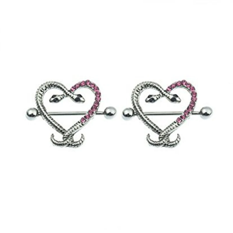 

Double Snake Type Stainless Steel Barbell Nipple Ring Piercing Bar Lips Body Piercing Jewelry Stylish Love Hearts Nipple Nails