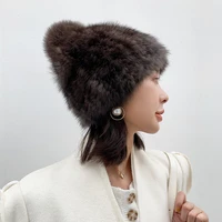 mink fur hat female winter korean version real sable fur hat cap grace warm soft hat with ball marten fur ball
