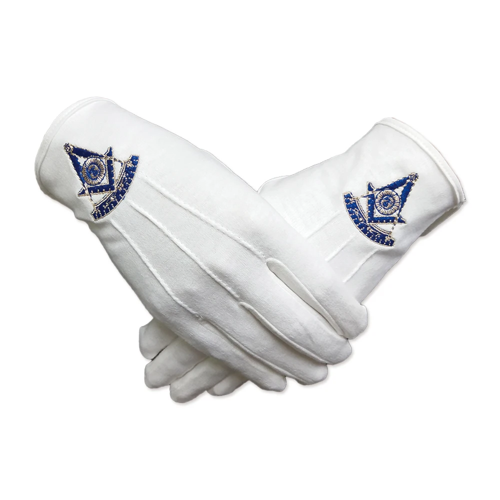 

Перчатки массонские белые хлопковые ручной вышивки с символами PM, сувенирные перчатки с логотипом для косплея, дышащие мягкие перчатки бол...