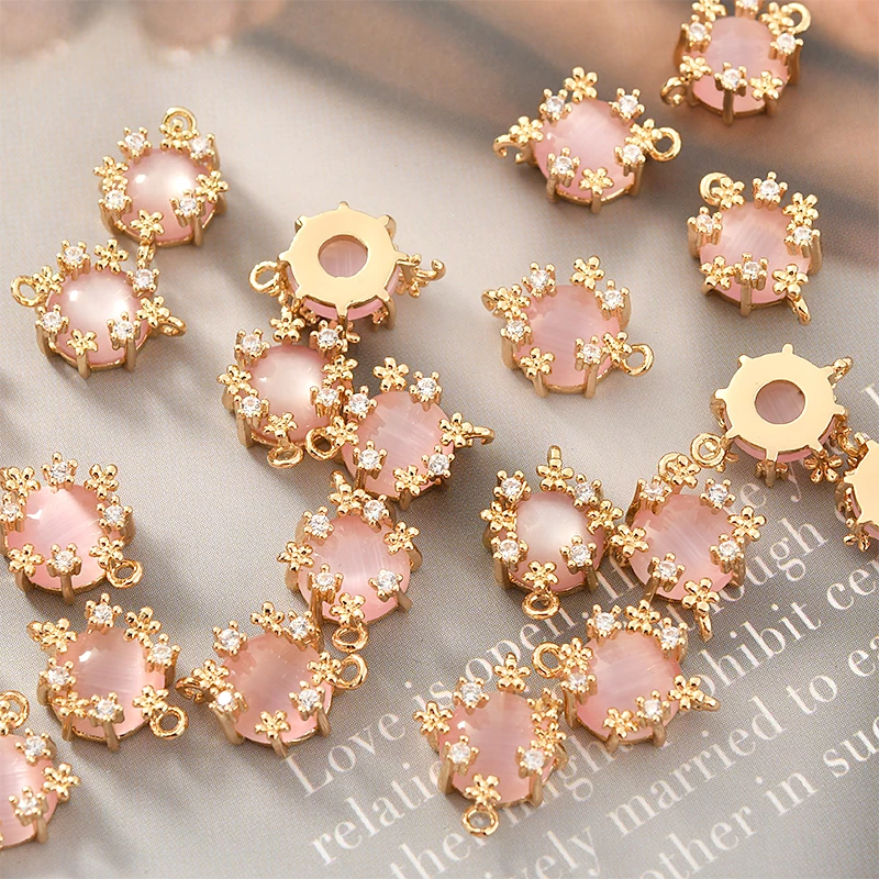 2 шт циркон цветок кошачий глаз круглый пояс висячая Серебряная игла кулон diy