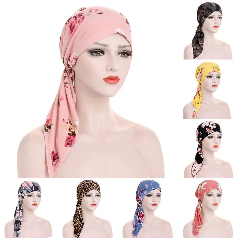 

Muslim Patterened Hijabs Headwear Cap Floral Camouflage Turbantes Elastic Stretch Turban Head Wrap Hat Bandanas bubble musulman