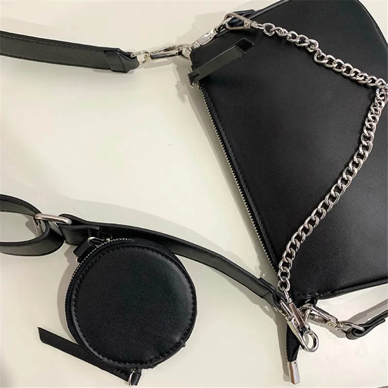 

Fashion Chains Hobo Shoulder Bags for Women Black PU Leather Crossbody Handbags with Purse Female New Design Pouch Bag