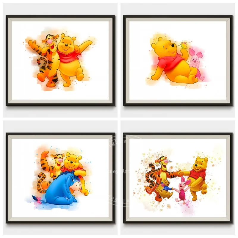 

Disney Watercolor Winnie The Pooh Canvas Art Paintings Cartoon Poster and Print Wall Art Picture for Kids Room Nursery Decor