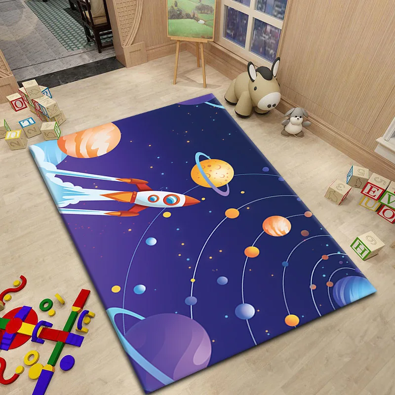 

Kids Bedroom Carpet In The Living Room Play Mats Skin-friendly Blue Planet 3d Floor Carpet Room Decor Rugs Tatami Crawling Mats