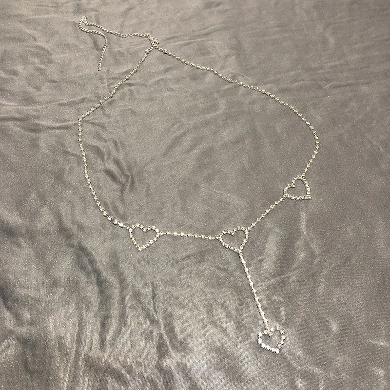 Женская цепочка на талию длинная с кристаллами стразы сердце к сердцу для