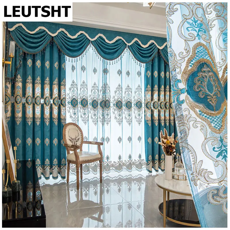

Embroidery Curtains for Living Dining Room Bedroom Simple and Thick Embroidered Yarn High-grade Curtain Fabric Hollow CordStudy