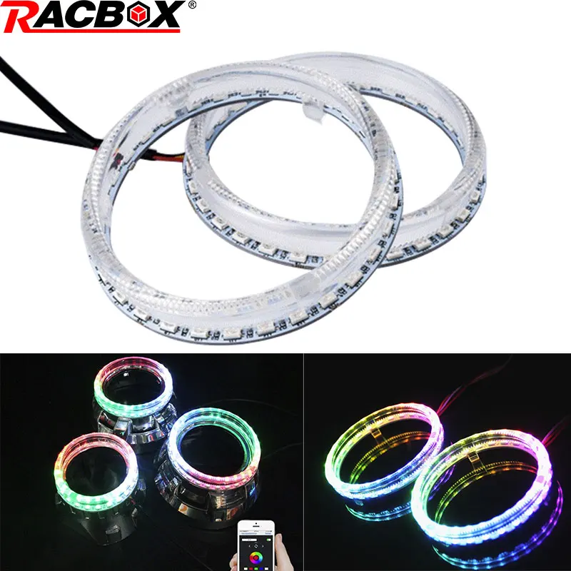 Пара 3,0 дюймов объектив проектора многоцветные преобразования RGB Led angel Eyes halo кольца комплект кожухов приложение дистанционное управление 12 В
