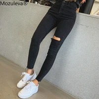 mozuleva 2021 sexy high waist tassel ripped holes denim pants female trousers pencil jeans women skinny pants black jeans