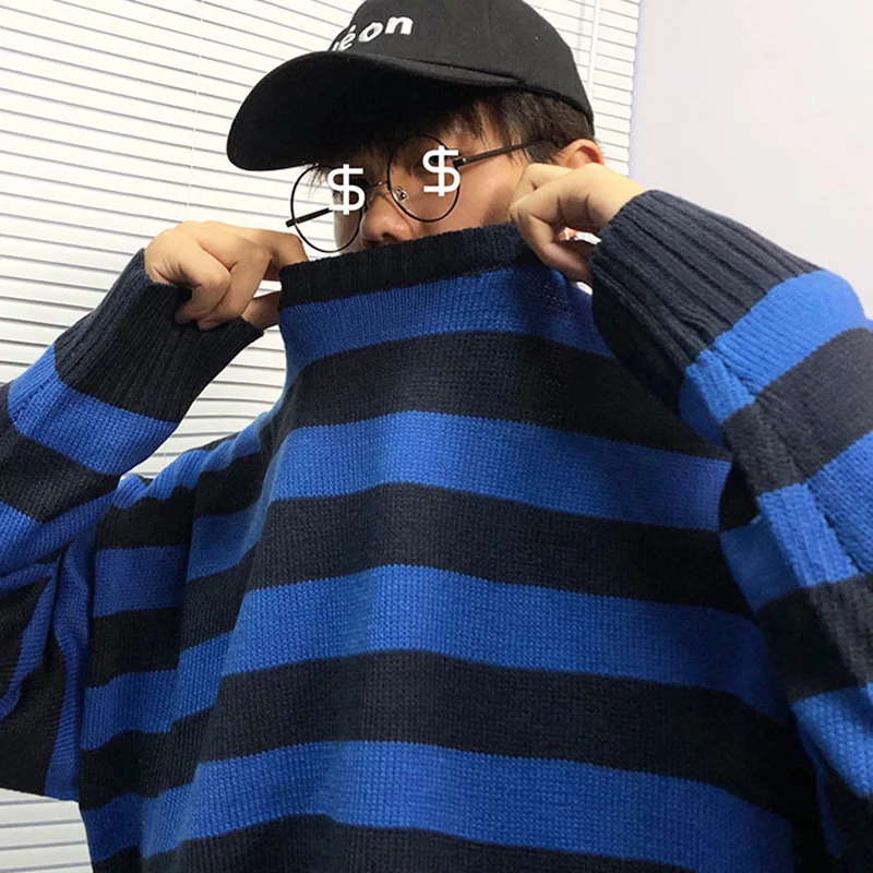 Черный красный полосатый вязаный свитер осень зима Crewneck Мода длинный абзац
