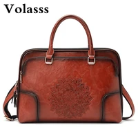 volasss womens high quality shoulder bag vintage leather handbag ladies chinese style embossed messenger bags female tote bag