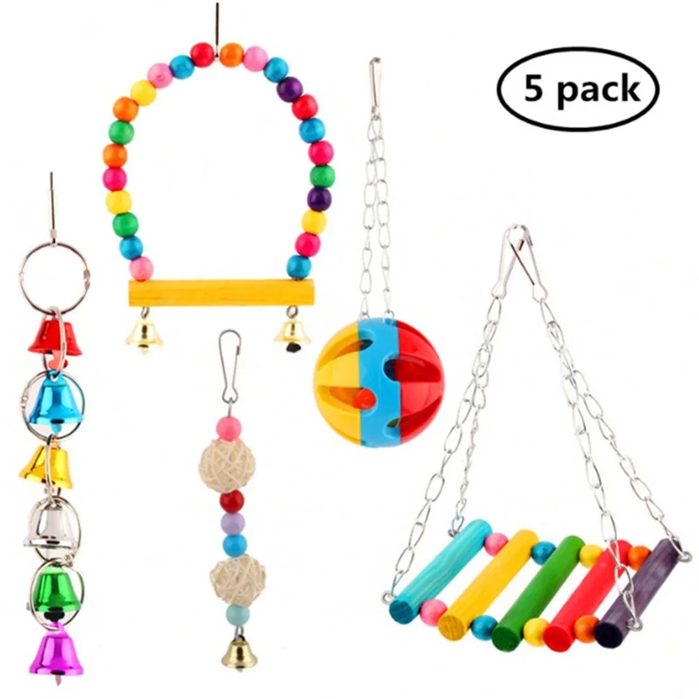 

5 Pcs Green Pet Supplies Bird Parrot Training Toys Set Birds Stand Playground Accessories
