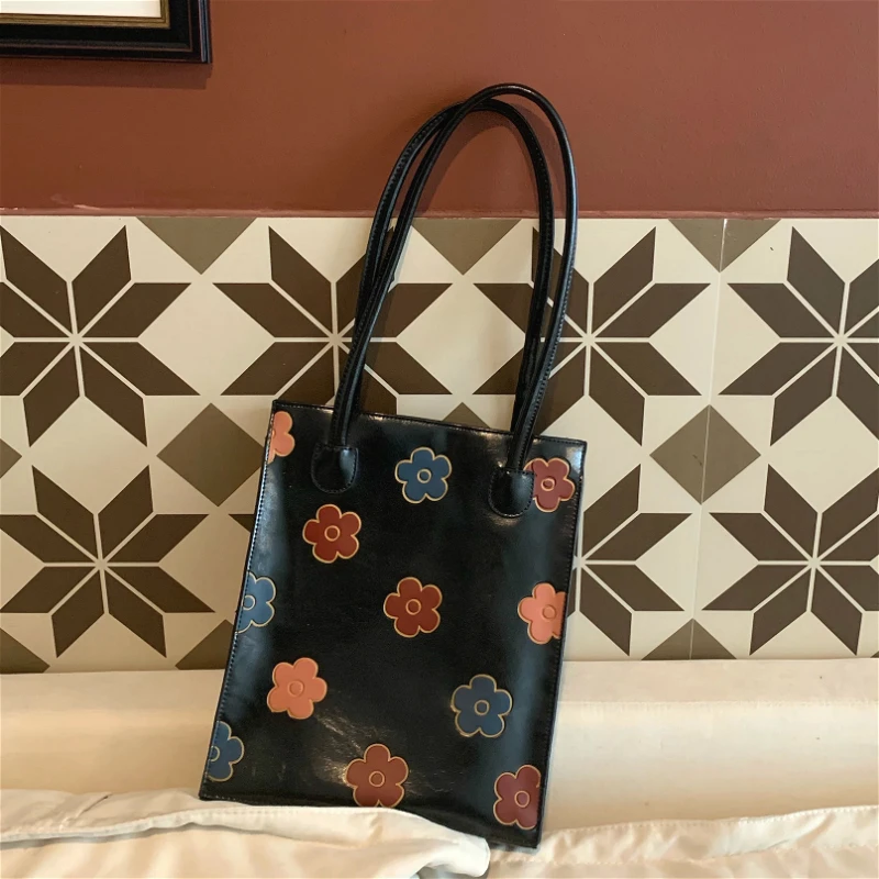 

Vintage Floral PU Leather Women Shoulder Bag Cute Flower Student Girls Book Handbags Large Capacity Retro Ladies Casual Tote