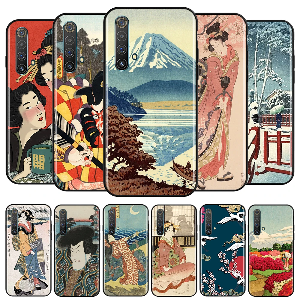 

Japanese Art For OPPO Realme Q3 Q2 V15 V3 X50 X7 X3 X2 XT Pro Carnival Superzoom 5G Silicone Black Phone Case