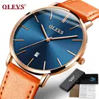 OLEVS часы мужские, модные, спортивные, из нержавеющей стали, Ультратонкий чехол, кожаный ремешок, часы, кварцевые, деловые наручные часы