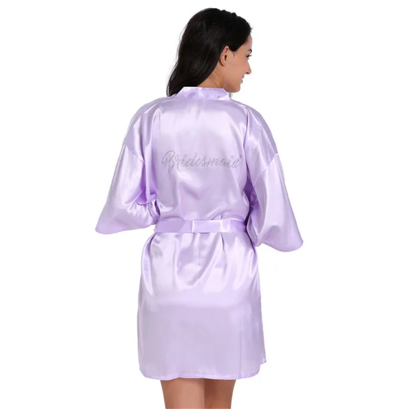 

Women Bride Bridesmaid Wedding Robe White Casual Letter Of "bridesmaid" Satin Nightwear Summer New Short Sleeve Kimono Gown