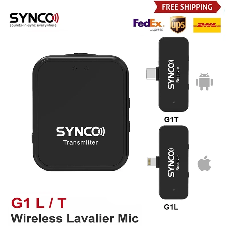 

Микрофон SYNCO G1L G1T G1 T L, беспроводной петличный микрофон для iPhone, смартфонов на Android, Type C, Lightning, микрофон для видеозаписи в реальном времени