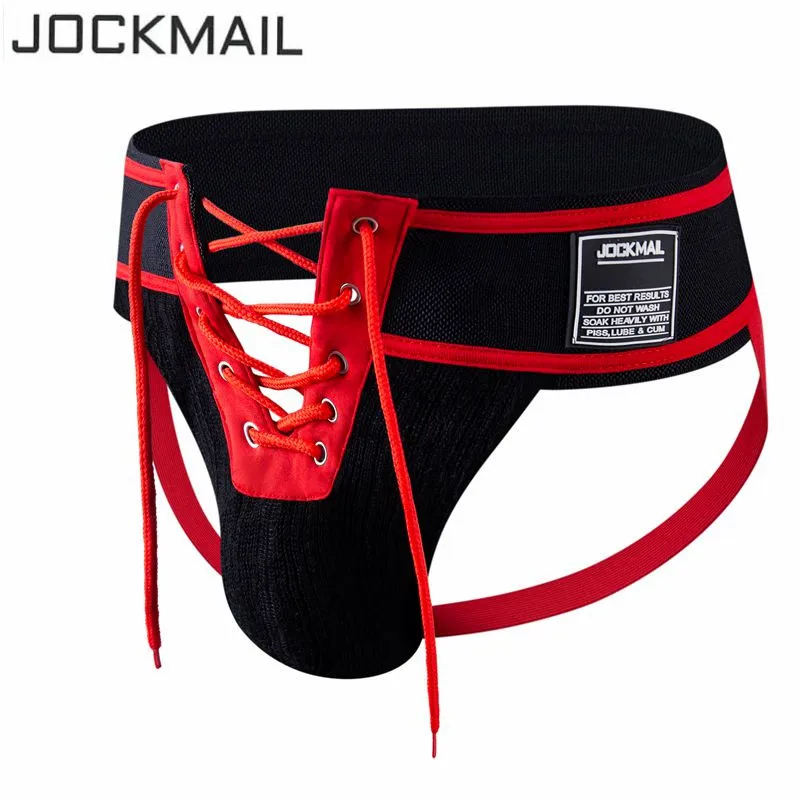 JOCKMAIL Jockstrap Sexy Thongs Athletic Supporters for Men ,Lace Up jock Strap,Lacing Penis Pouch String Open Gay Underwear