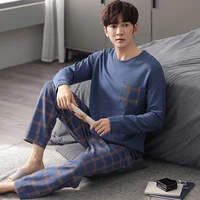 autumn winter cotton plaid sleepwear pajamas for men loose long sleeve pajama sets plus size 4xl elastic home wear lounge set