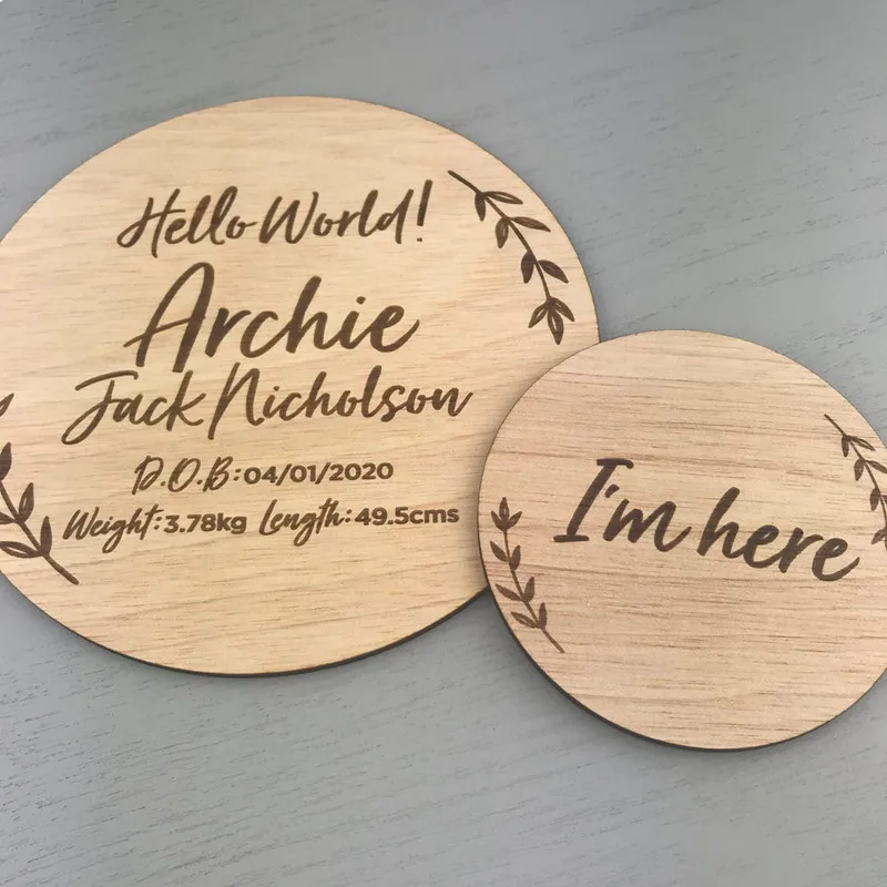 Customize New Baby name sign wood Birth Announcement Disc Hospital Welcome Plaque baby show gifts Photo Prop Nursery Decor | Дом и сад