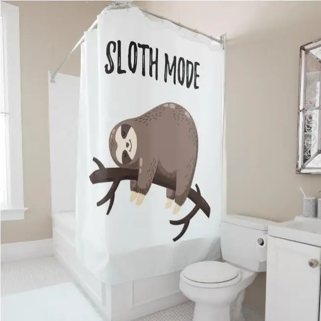 

Funny Sloth Mode Shower Curtain Sloth Energy Saving Mode Lazy Animal Bath Bathroom Curtain Set Waterproof Home Decor 180×180cm