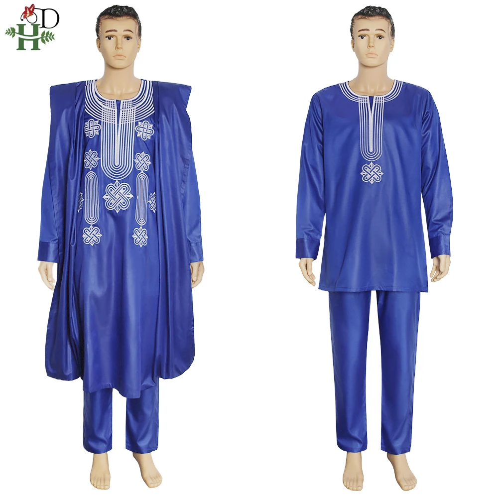 H&ampD African Suit For Men Robe Shirt Pants Set Long Sleeve Tops Embroidery Agbada Clothes Boubou Africain Homme Traditional Robes |