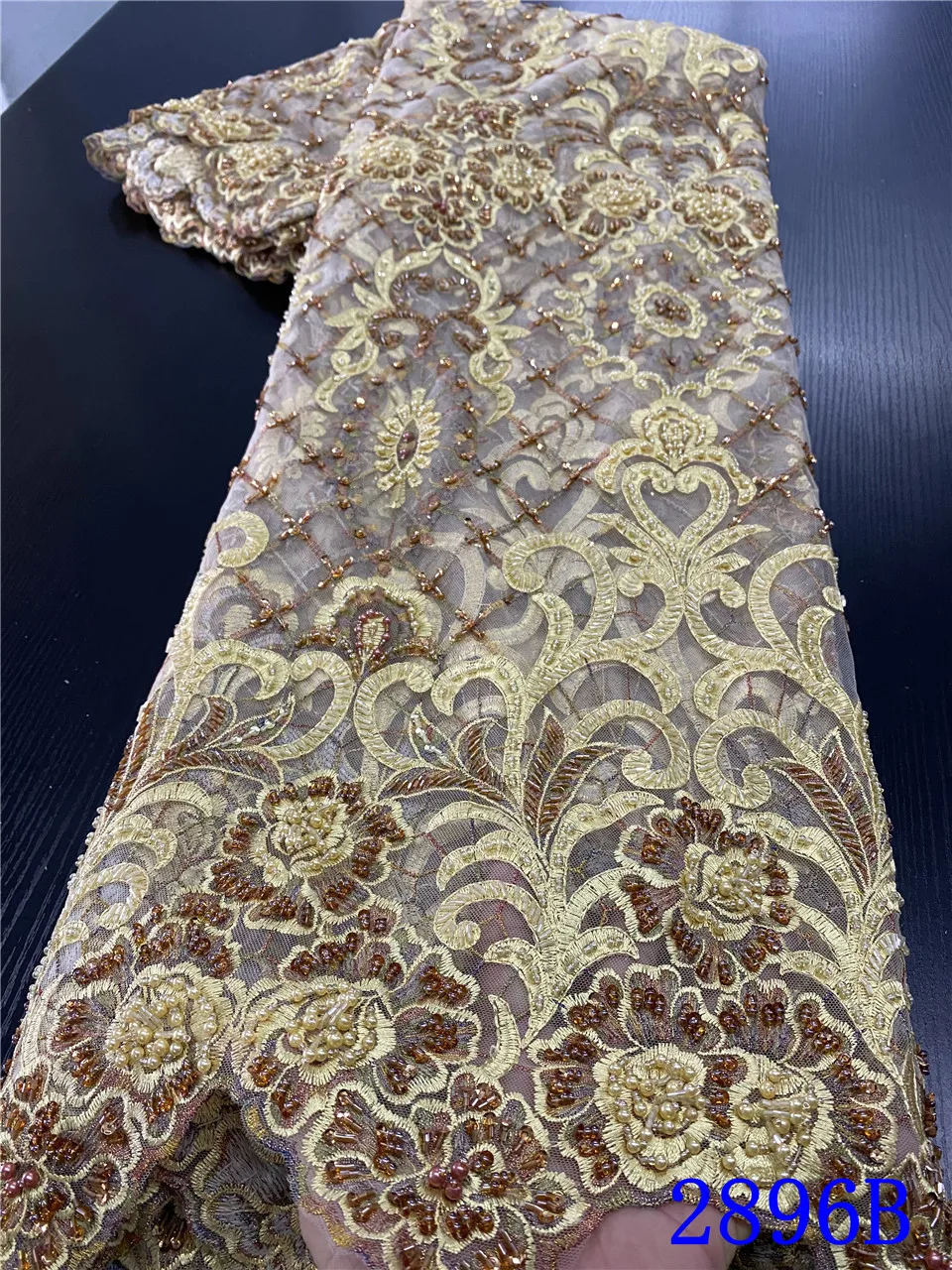 

African Handmade Lace Fabric Tissu Heavy Beaded Lace Fabrics Luxury French Mesh Lace Fabric for Bridal Materials APW2896B
