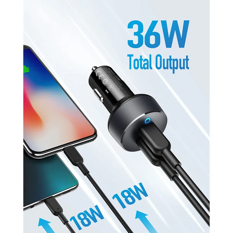 anker usb c car charger 36w 2 port poweriq 3 0 type c car adapter powerdrive iii duo with power delivery for iphone and more free global shipping