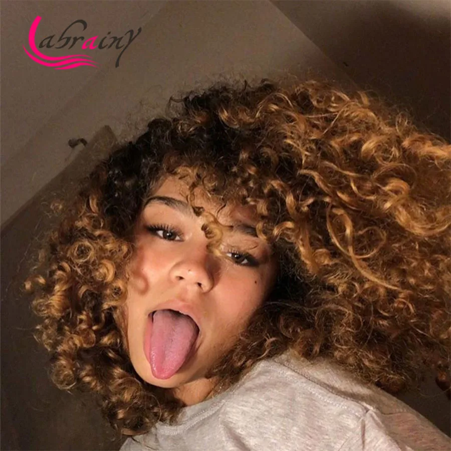 

Ombre HD Transparent Honey Blonde Curly Lace Front Human Hair Wigs Highlight Brown Short Bob Wig Pre Plucked Bleached Knots