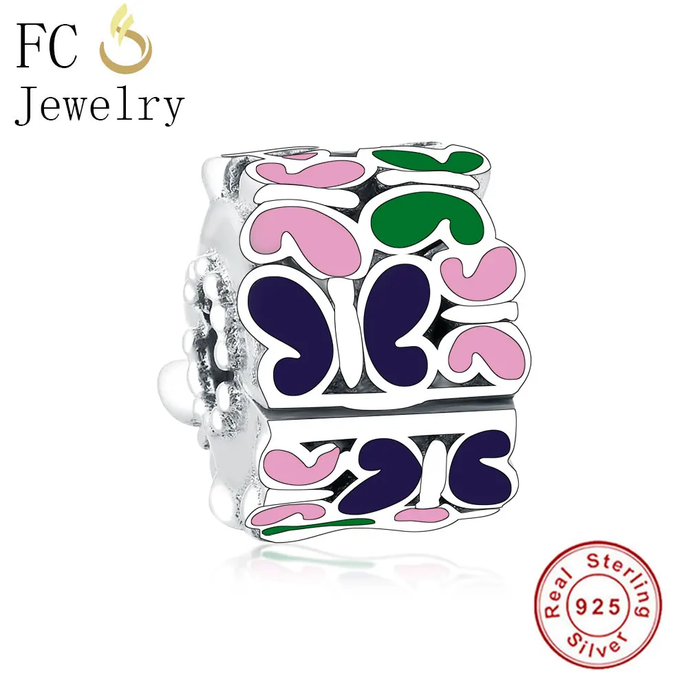 FC ювелирное изделие, браслет Pandora, 925 серебро, сердце, цветок, эмаль, цирконий, замок, фиксатор, бусина, рефлексион, Berloque - Цвет: FC1051