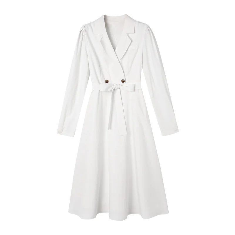 

Ol Style Women Autumn Fashion Notched Neck Solid Party Dress Elegant Sashes Female Vestidos Mid-length Long Sleeve Casual Dress