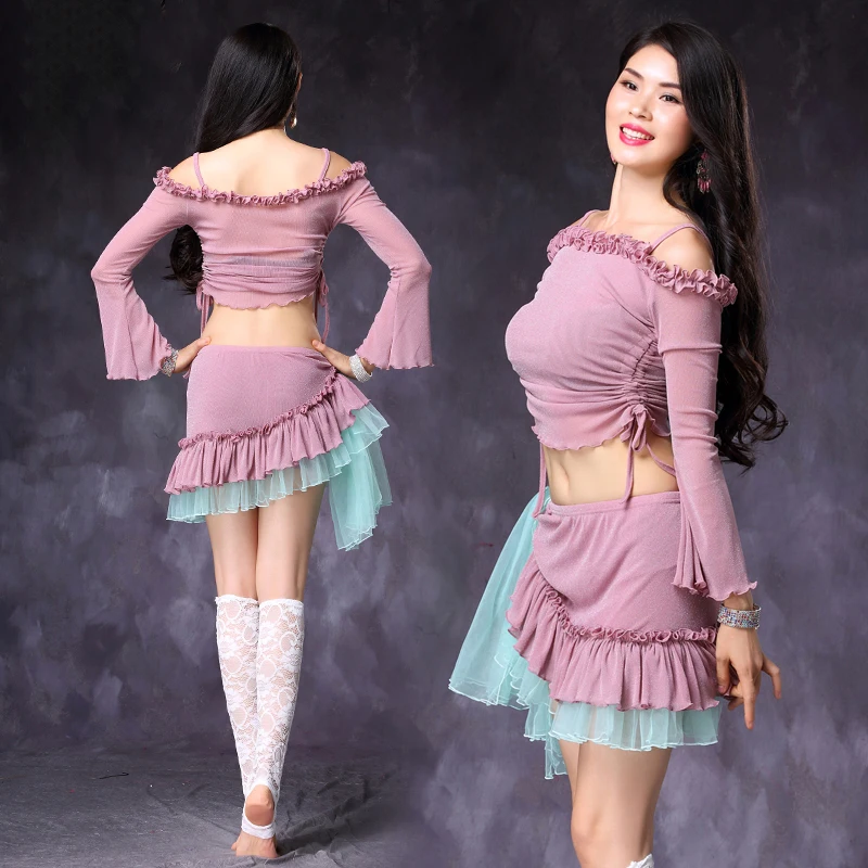 Набор костюма для танца живота 2 шт. костюм комплект с черным топом в стиле хип