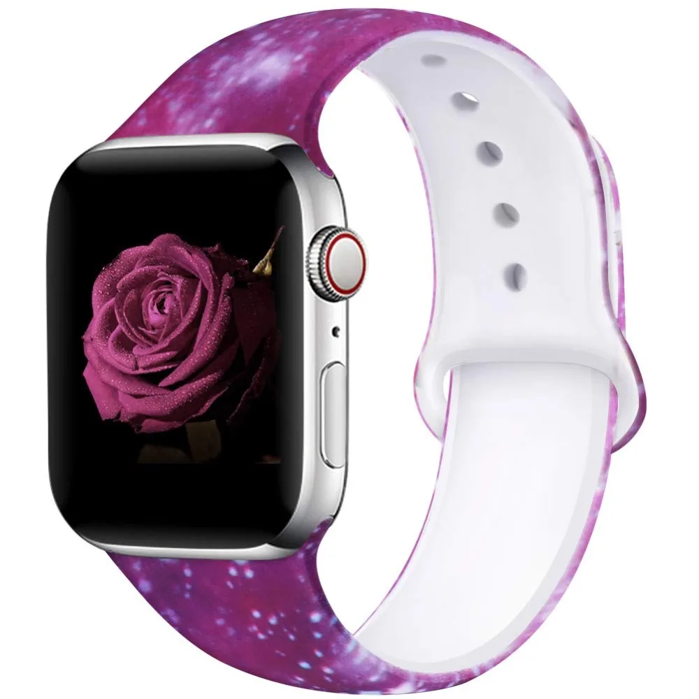 Ленты с цветами для Apple Watch 38 мм 40 мм 42 мм 44 мм, леопардовые силиконовые Печатные Сменные браслеты для iWatch серии 5 4 3 2