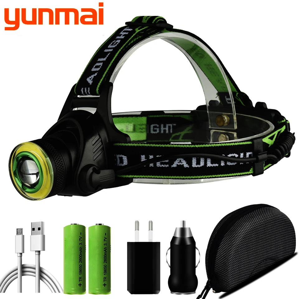 

XM-L T6 & COB Led Headlamp Zoom Headlight 18650 Battery USB Rechargeable for Fishing Head Flashlight Lamp Torch Waterproof Light