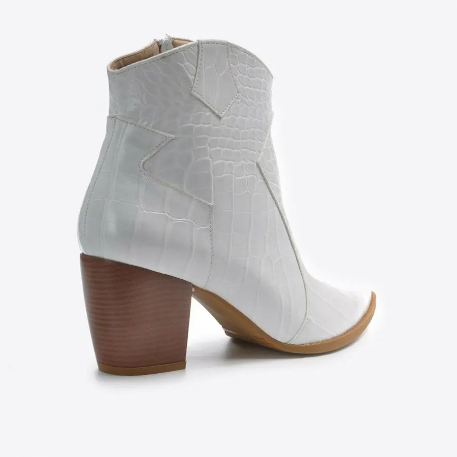 

Women Boots Mink Shoes Women White Crocodile Boots Vzn20-023K