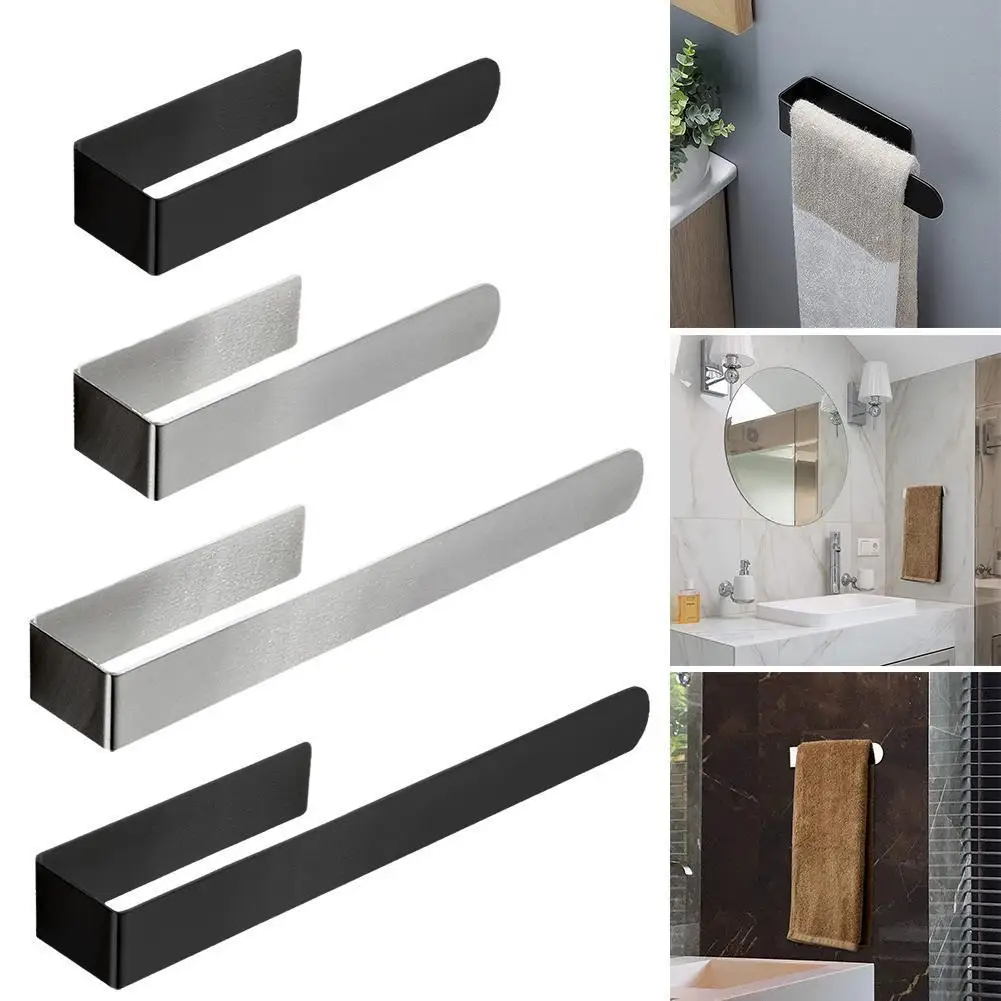 

23/47cm Wall Mounted Towel Bar Stainless Steel Towel Storage Holder Punch Free Black Towel Rack Towel Hanger Bathroom Holder