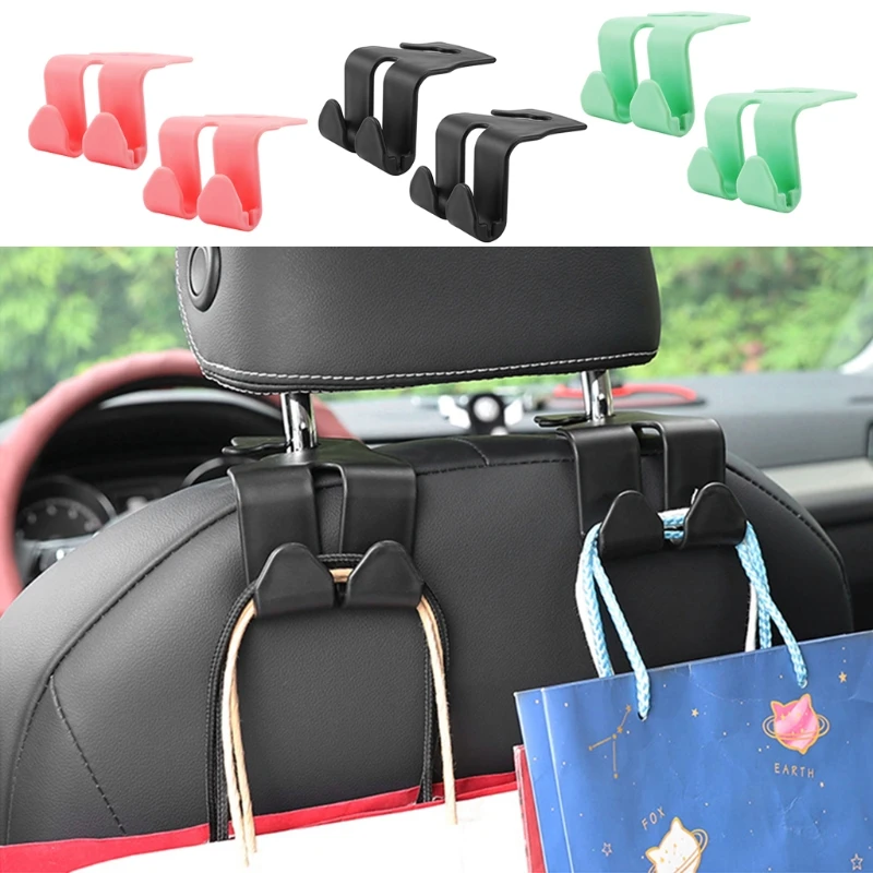 

2 Pcs Universal Car Double Hooks for Purses Bags Cloth Grocery Headrest Organizer Purse Hanger 20 kg Bearing