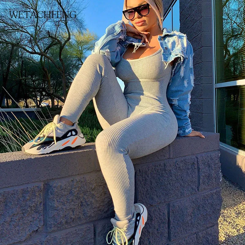 2020 сексуальный вязаный с низким вырезом на спине в стиле хип нить комбинезон Bodycon