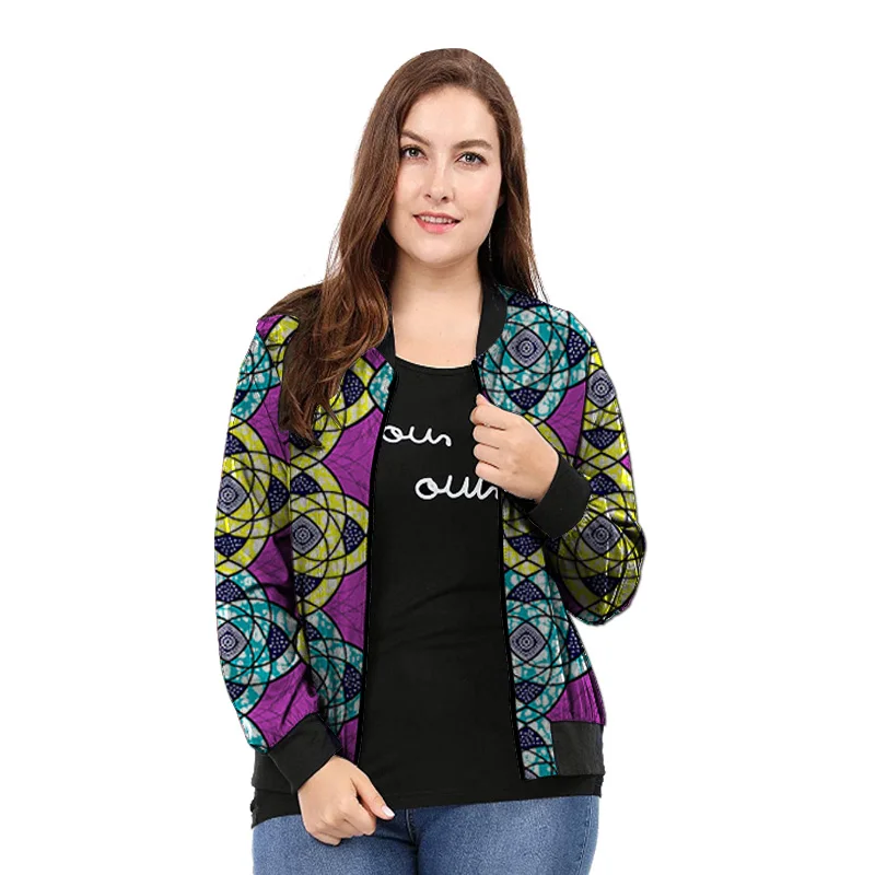 

Colorful Print Women's Bomber Jackets Custom Made African Wedding Fashion Ankara Outfit Lady's Baseball Coat